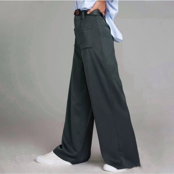 NWT BOSKEMPER green Carlton high waisted front pockets wide leg belt pants - Picture 2 of 15